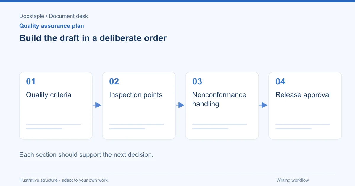 Build the draft in a deliberate order: Quality criteria; Inspection points; Nonconformance handling; Release approval.