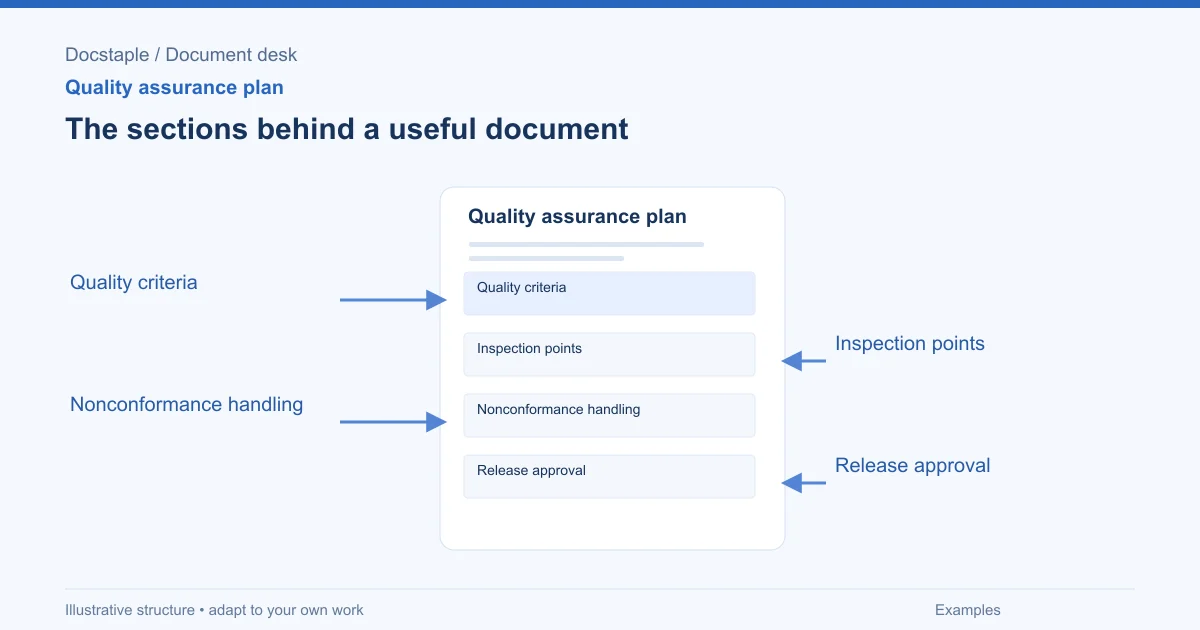 The sections behind a useful document: Quality criteria; Inspection points; Nonconformance handling; Release approval.